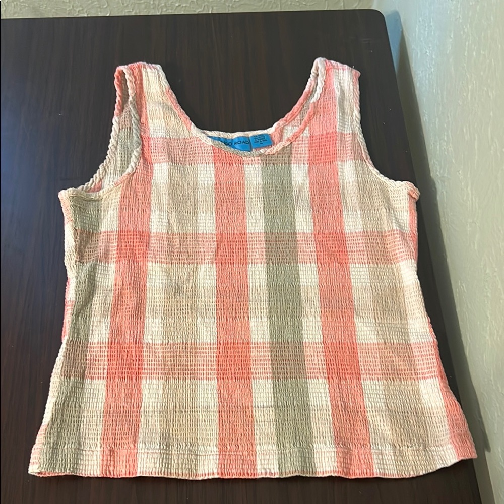 Flamingo Road size Medium Plaid Sleeveless Top - Pink and Cream